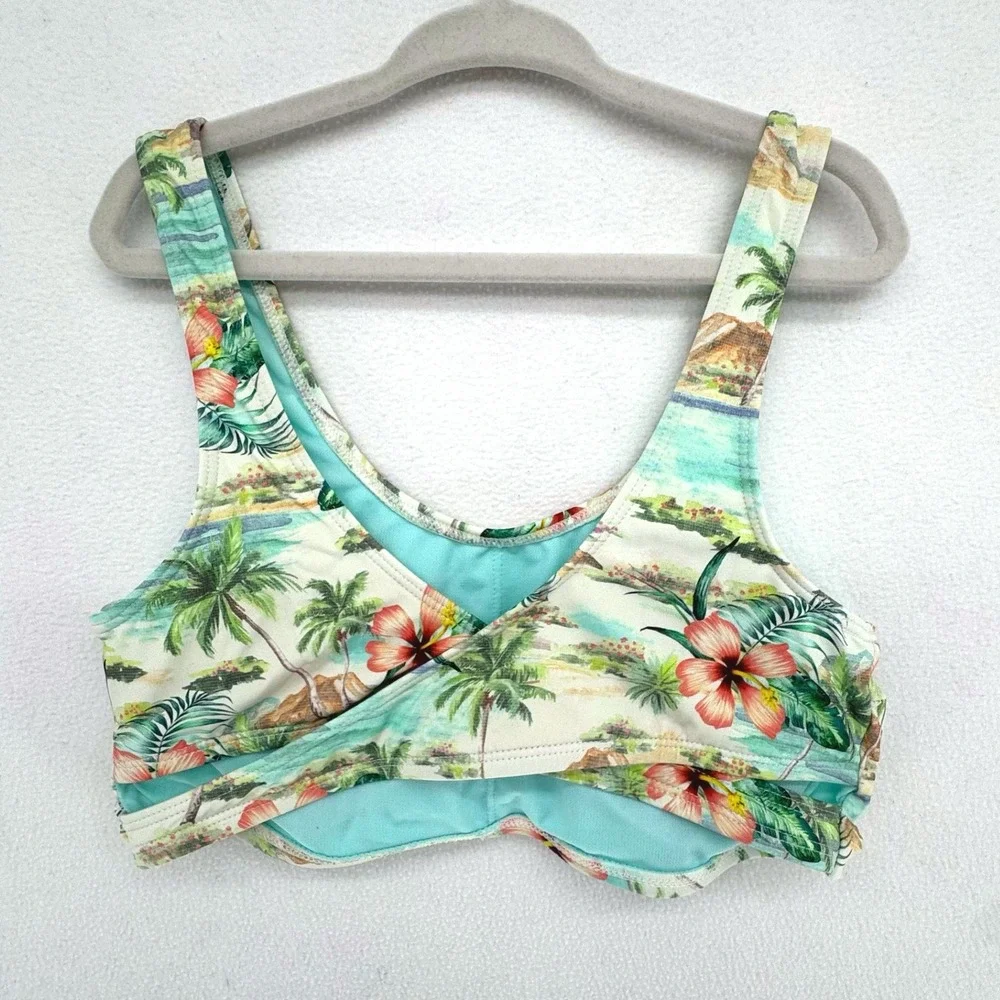 H&M Bikini Top Kids Size 10 Multicolor Tropical Floral Twist Front Swimwear